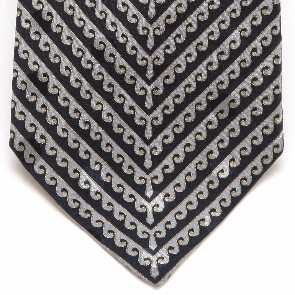 Brioni Black and Silver Wave Pattern Tie